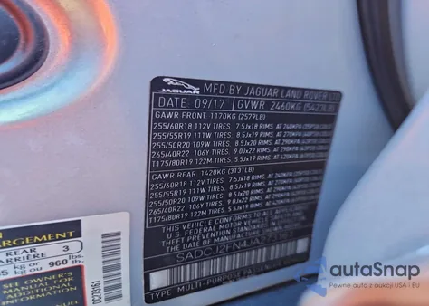 2018 Jaguar F-Pace Premium z USA, uszkodzony, nr VIN SADCJ2FN4JA273161